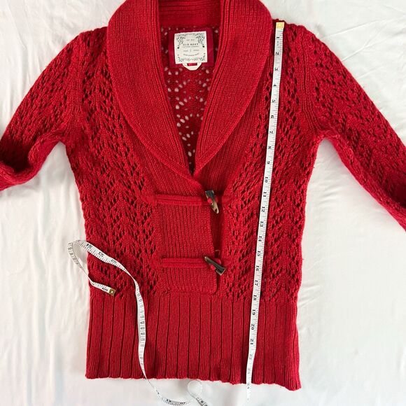 Old Navy Womens S Sweater Wool Angora Shawl Collar Lace Red Cottagecore Regency - Picture 8 of 12